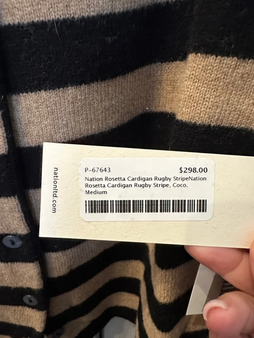Nation LTD Striped Crewneck Cardigan in Tan and Black - Picture 5 of 5